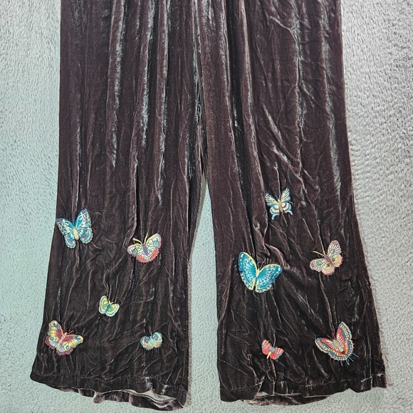 $365 NEW Johnny Was Velvet‎ Wide Leg Pant XXL Butterfly Embroidered Brown - Picture 6 of 16